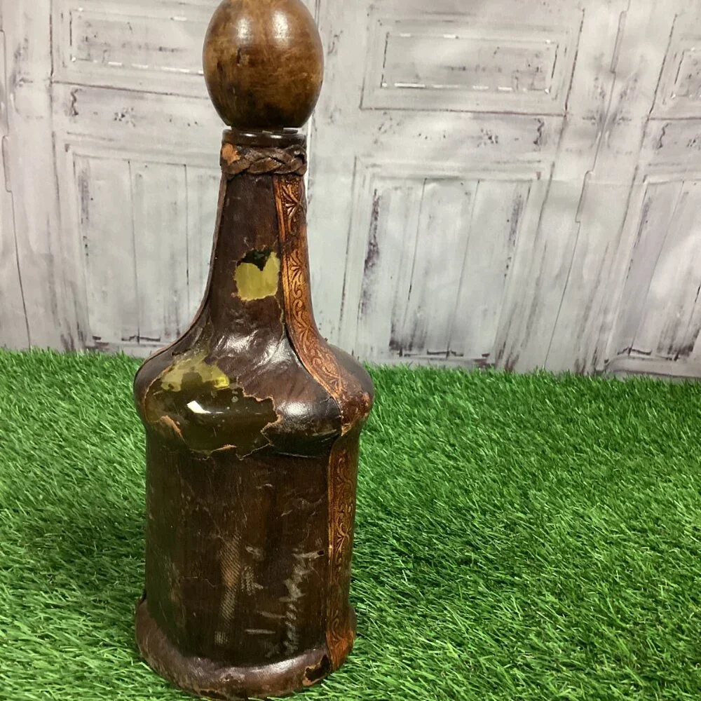 Vintage Leather Wrapped Wine Bottle Italy